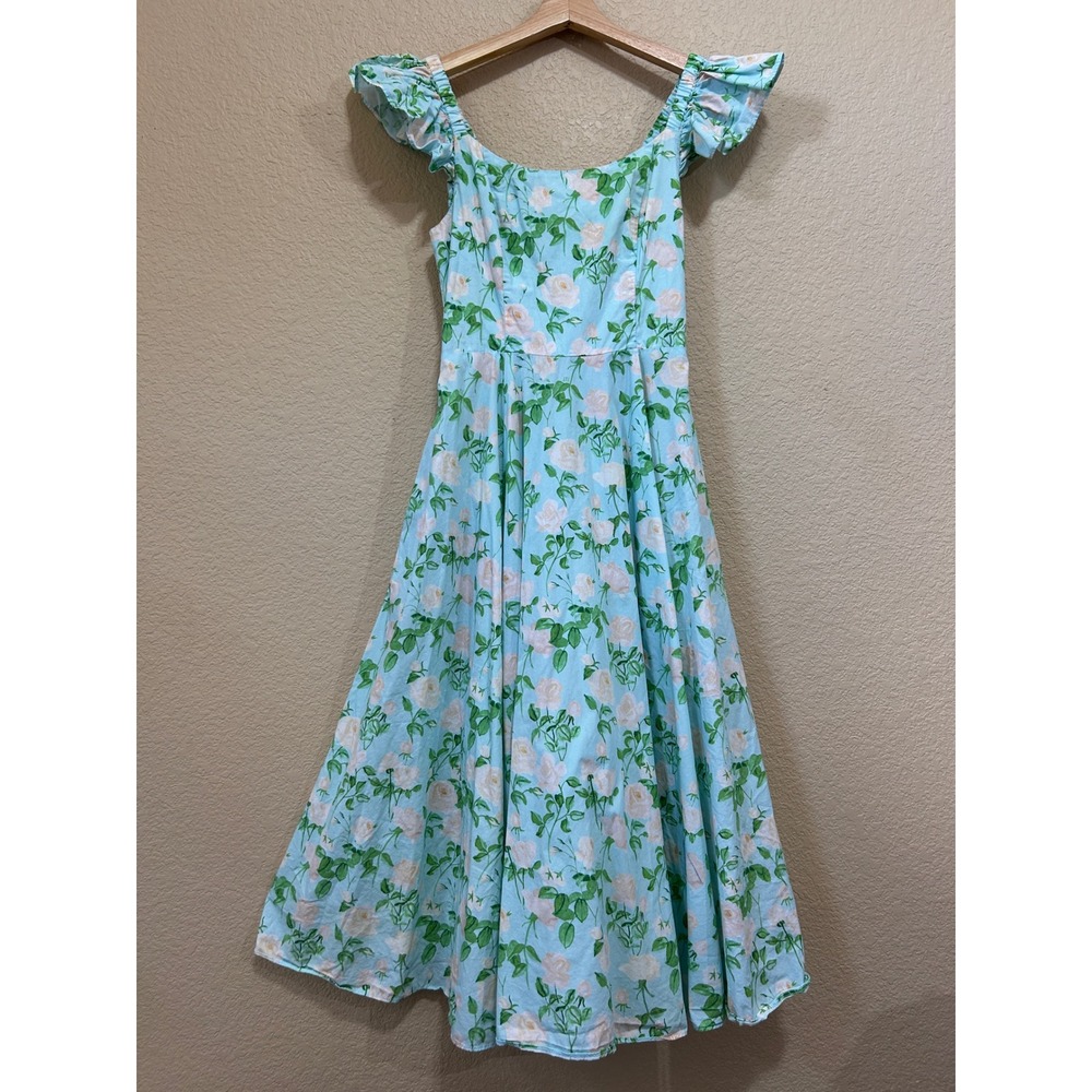 Hill House Small Ellie Nap Dress Blue Floral Rose Smocked Ruffle Midi